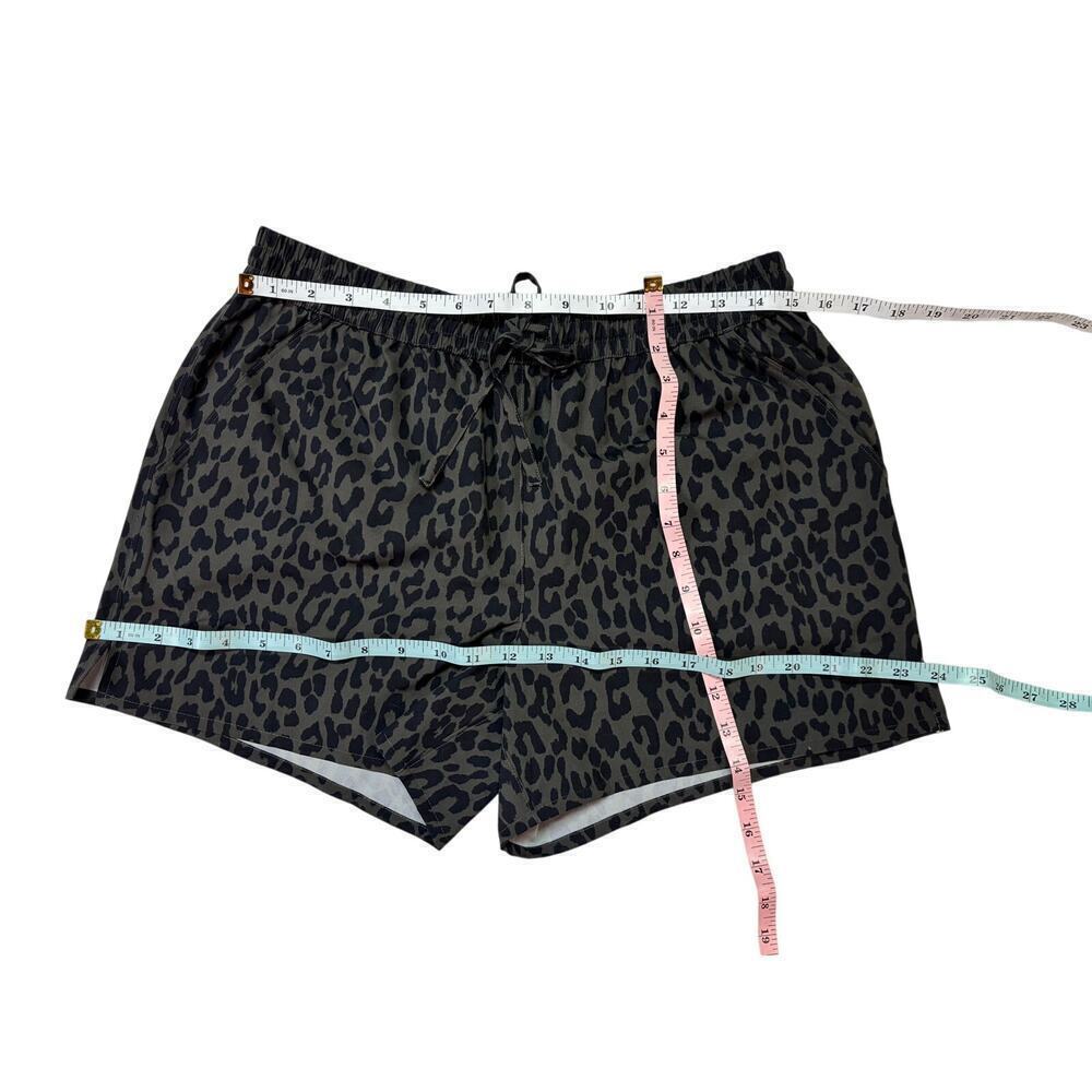 Half Moon Women's Medium Athletic Shorts, Green and Black Leopard Print, Running - Picture 3 of 4